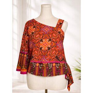 Chico's Zanzibar Chic One-Shoulder Side-Tie Top Paisley Print, Size 1 (M-8)